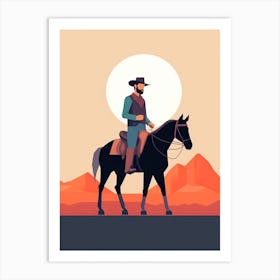 Vintage Cowboy Sunset Art Print