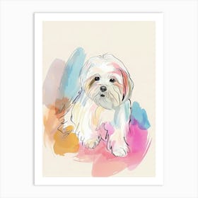 Maltese Dog Pastel Line Illustration  2 Art Print