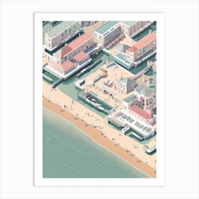 Isometric Beach Shoreline Brighton Inspired Muted Tones Buildings Town Art Print