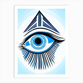 Digital Art, Symbol, Third Eye Blue & White 1 Art Print