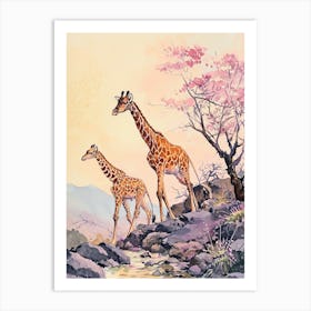 Lilac Giraffe Watercolour Style Illustration 11 Art Print