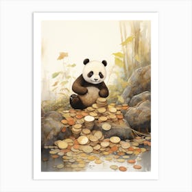 Panda Art Collecting Coins Watercolour 3 Art Print