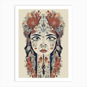 Woman With Flowers On Her Head 2 Art Print