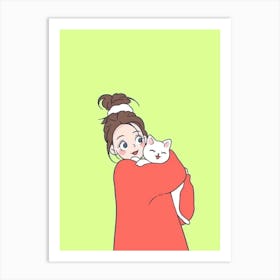 Cute Girl With Cat 1 Poster