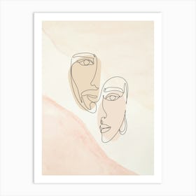 Abstract Portrait Of Two Faces Monoline Asthetic Mnimalist Drawing Art Print