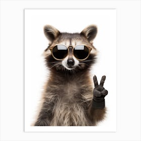 A Guadeloupe Raccoon Doing Peace Sign Wearing Sunglasses 2 Art Print
