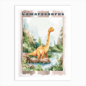 Cute Watercolour Of A Camarasaurus Dinosaur 3 Poster Art Print