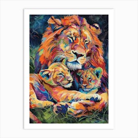 Asiatic Lion Family Bonding Fauvist Painting 2 Art Print