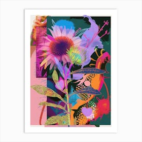 Aster 7 Neon Flower Collage Art Print