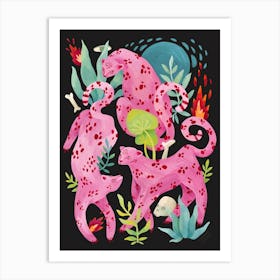 Three Pink Leopards Art Print