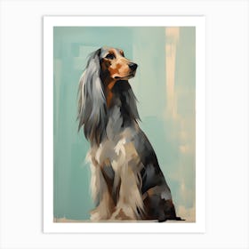 Afghan Hound Dog, Painting In Light Teal And Brown 2 Art Print