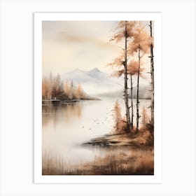 Lake In The Woods In Autumn, Painting 24 Art Print