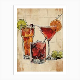 Cocktail Selection Watercolour Inspired Art Print