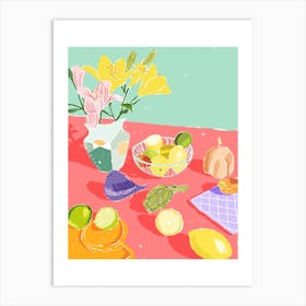 Lilies And Fruit Art Print