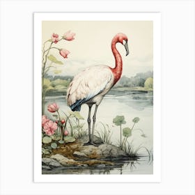 Storybook Animal Watercolour Flamingo 1 Art Print