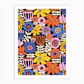 Paper Flowers Collage Pink Orange Yellow Blue White Black Art Print