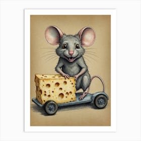 Mouse On A Wheel Art Print