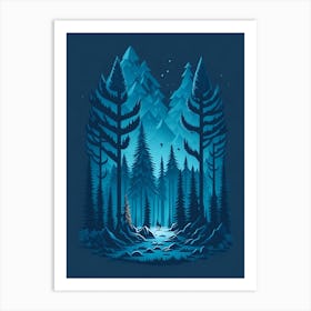 A Fantasy Forest At Night In Blue Theme 1 Art Print