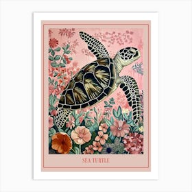 Floral Animal Painting Sea Turtle 3 Poster Art Print