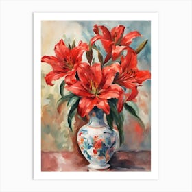 Red Lilies in a Vase Art Print