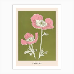 Pink & Green Anemone 1 Flower Poster Art Print
