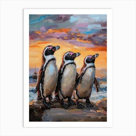 African Penguin Paradise Harbor Oil Painting 1 Art Print