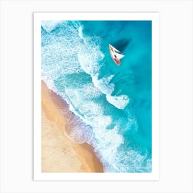 Aerial View Of A Sailboat On The Beach Art Print