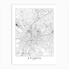 Atlanta White Map Art Print