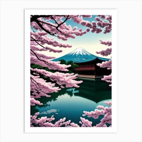 Sakura Cherry Blossoms Mount Fuji Japan Beautiful Lake Landscape Art Print