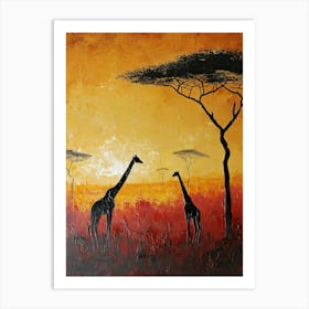 Giraffes At Sunset, Africa Art Print