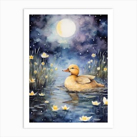 Mixed Media Duckling In The Moonlight Painting 4 Art Print