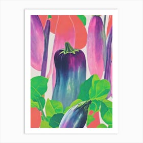 Eggplant Risograph 2 Retro Poster vegetable Art Print