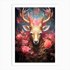 Deer With Flowers Art Print