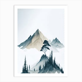 Mountain And Forest In Minimalist Watercolor Vertical Composition 348 Art Print