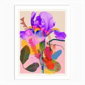 Iris 4 Neon Flower Collage Art Print