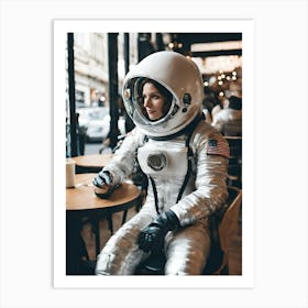 Woman Astronaut Sitting In Cafe Art Print
