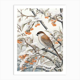 Winter Bird Painting House Sparrow 4 Art Print