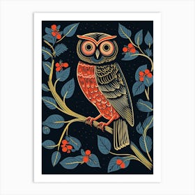 Vintage Bird Linocut Owl 2 Art Print