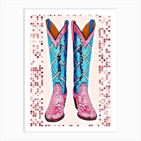 Pink And Blue Cowboy Boots Art Print