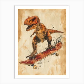 Vintage Giganotosaurus Dinosaur On A Skateboard2 Art Print