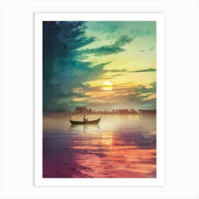 Sunset In A Canoe Art Print