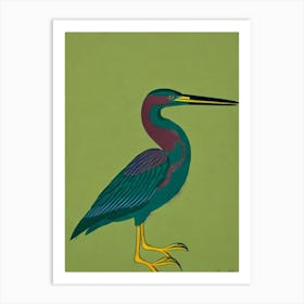 Green Heron Midcentury Illustration Bird Art Print