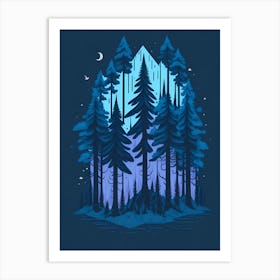 A Fantasy Forest At Night In Blue Theme 21 Art Print