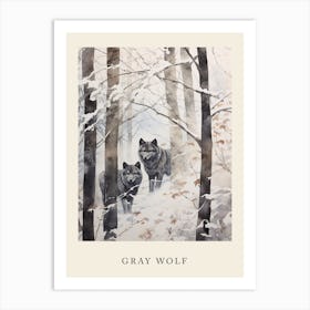Winter Watercolour Gray Wolf 2 Poster Art Print