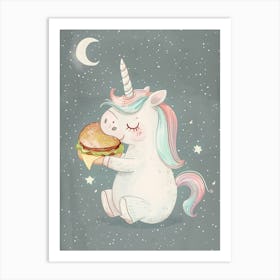 Storybook Style Unicorn Eating A Cheeseburger Art Print