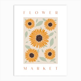 Sunflower Flower Market Colourful Yellow Wall Art Art Print