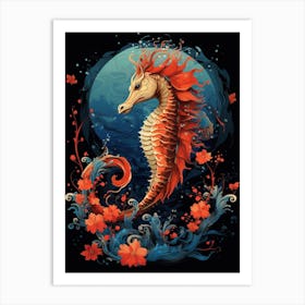 Seahorse Animal Drawing In The Style Of Ukiyo E 1 Art Print