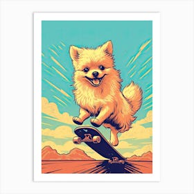 Pomeranian Dog Skateboarding Illustration 1 Art Print