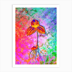 Tri Flower Botanical in Acid Neon Pink Green and Blue n.0263 Art Print
