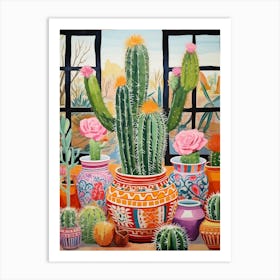 Cactus Painting Maximalist Still Life Barrel Cactus 1 Art Print